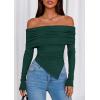 imagePRETTYGARDEN Womens Off The Shoulder Tops Spring Fashion 2026 Long Sleeve Shirts Going Out Slim Fitted Blouses Fall ClothesGreen