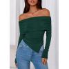 imagePRETTYGARDEN Womens Off The Shoulder Tops Spring Fashion 2026 Long Sleeve Shirts Going Out Slim Fitted Blouses Fall ClothesGreen