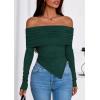 imagePRETTYGARDEN Womens Off The Shoulder Tops Spring Fashion 2026 Long Sleeve Shirts Going Out Slim Fitted Blouses Fall ClothesGreen