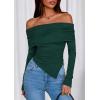 imagePRETTYGARDEN Womens Off The Shoulder Tops Spring Fashion 2026 Long Sleeve Shirts Going Out Slim Fitted Blouses Fall ClothesGreen