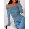 imagePRETTYGARDEN Womens Off The Shoulder Tops Spring Fashion 2026 Long Sleeve Shirts Going Out Slim Fitted Blouses Fall ClothesGrey Blue