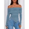 imagePRETTYGARDEN Womens Off The Shoulder Tops Spring Fashion 2026 Long Sleeve Shirts Going Out Slim Fitted Blouses Fall ClothesGrey Blue