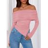 imagePRETTYGARDEN Womens Off The Shoulder Tops Spring Fashion 2026 Long Sleeve Shirts Going Out Slim Fitted Blouses Fall ClothesPink
