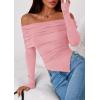 imagePRETTYGARDEN Womens Off The Shoulder Tops Spring Fashion 2026 Long Sleeve Shirts Going Out Slim Fitted Blouses Fall ClothesPink