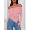 imagePRETTYGARDEN Womens Off The Shoulder Tops Spring Fashion 2026 Long Sleeve Shirts Going Out Slim Fitted Blouses Fall ClothesPink