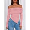 imagePRETTYGARDEN Womens Off The Shoulder Tops Spring Fashion 2026 Long Sleeve Shirts Going Out Slim Fitted Blouses Fall ClothesPink