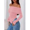 imagePRETTYGARDEN Womens Off The Shoulder Tops Spring Fashion 2026 Long Sleeve Shirts Going Out Slim Fitted Blouses Fall ClothesPink