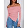 imagePRETTYGARDEN Womens Off The Shoulder Tops Spring Fashion 2026 Long Sleeve Shirts Going Out Slim Fitted Blouses Fall ClothesPink