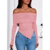 imagePRETTYGARDEN Womens Off The Shoulder Tops Spring Fashion 2026 Long Sleeve Shirts Going Out Slim Fitted Blouses Fall ClothesPink