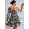 imagePRETTYGARDEN Womens One Shoulder Boho Floral Dress Elastic Waist Tiered Ruffle A Line Flowy Mini Belted Dresses Floral Black ApricotLarge