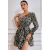 imagePRETTYGARDEN Womens One Shoulder Boho Floral Dress Elastic Waist Tiered Ruffle A Line Flowy Mini Belted Dresses Floral Black ApricotLarge