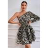 imagePRETTYGARDEN Womens One Shoulder Boho Floral Dress Elastic Waist Tiered Ruffle A Line Flowy Mini Belted Dresses Floral Black ApricotLarge