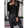 imagePRETTYGARDEN Womens Rib Knit Pullover Sweater Casual Long Puff Sleeve V Neck Solid Color Jumper Blouse Tops BlackSmall