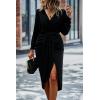 imagePRETTYGARDEN Womens Ruched Wrap Dress Long Sleeve V Neck Split Hem Draped Front Midi Bodycon Dresses BlackXLarge