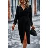 imagePRETTYGARDEN Womens Ruched Wrap Dress Long Sleeve V Neck Split Hem Draped Front Midi Bodycon Dresses BlackXLarge