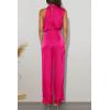 imagePRETTYGARDEN Womens Satin Jumpsuits 2024 Summer One Piece Outfits Mock Neck Sleeveless Wide Leg Pants Rompers