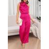 imagePRETTYGARDEN Womens Satin Jumpsuits 2024 Summer One Piece Outfits Mock Neck Sleeveless Wide Leg Pants Rompers