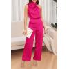 imagePRETTYGARDEN Womens Satin Jumpsuits 2024 Summer One Piece Outfits Mock Neck Sleeveless Wide Leg Pants Rompers