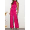 imagePRETTYGARDEN Womens Satin Jumpsuits 2024 Summer One Piece Outfits Mock Neck Sleeveless Wide Leg Pants Rompers