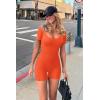 imagePRETTYGARDEN Womens Sexy Bodycon Jumpsuits Short Sleeve Square Neck Ribbed Knit One Piece Outfit Summer Rompers Shorts OrangeMedium