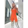 imagePRETTYGARDEN Womens Sexy Bodycon Jumpsuits Short Sleeve Square Neck Ribbed Knit One Piece Outfit Summer Rompers Shorts OrangeMedium