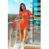 imagePRETTYGARDEN Womens Sexy Bodycon Jumpsuits Short Sleeve Square Neck Ribbed Knit One Piece Outfit Summer Rompers Shorts OrangeMedium