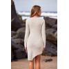 imagePRETTYGARDEN Womens Sexy Mini Bodycon Dresses Long Sleeve Square Neck Thigh Slit Tight Fitted Dress KhakiSmall