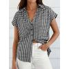 imagePRETTYGARDEN Womens Short Sleeve Shirts Plaid Button Down Blouse Dressy Casual 2026 Summer Spring Business Gingham Work TopsBlack