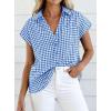 imagePRETTYGARDEN Womens Short Sleeve Shirts Plaid Button Down Blouse Dressy Casual 2026 Summer Spring Business Gingham Work TopsBlue
