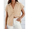 imagePRETTYGARDEN Womens Short Sleeve Shirts Plaid Button Down Blouse Dressy Casual 2026 Summer Spring Business Gingham Work TopsBrown