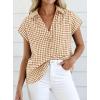 imagePRETTYGARDEN Womens Short Sleeve Shirts Plaid Button Down Blouse Dressy Casual 2026 Summer Spring Business Gingham Work TopsBrown