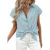 imagePRETTYGARDEN Womens Short Sleeve Shirts Plaid Button Down Blouse Dressy Casual 2026 Summer Spring Business Gingham Work TopsGrey Blue