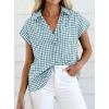 imagePRETTYGARDEN Womens Short Sleeve Shirts Plaid Button Down Blouse Dressy Casual 2026 Summer Spring Business Gingham Work TopsGrey Blue