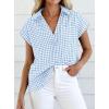 imagePRETTYGARDEN Womens Short Sleeve Shirts Plaid Button Down Blouse Dressy Casual 2026 Summer Spring Business Gingham Work TopsLight Blue