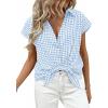 imagePRETTYGARDEN Womens Short Sleeve Shirts Plaid Button Down Blouse Dressy Casual 2026 Summer Spring Business Gingham Work TopsLight Blue