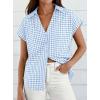 imagePRETTYGARDEN Womens Short Sleeve Shirts Plaid Button Down Blouse Dressy Casual 2026 Summer Spring Business Gingham Work TopsLight Blue
