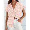 imagePRETTYGARDEN Womens Short Sleeve Shirts Plaid Button Down Blouse Dressy Casual 2026 Summer Spring Business Gingham Work TopsLight Pink