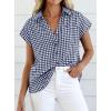 imagePRETTYGARDEN Womens Short Sleeve Shirts Plaid Button Down Blouse Dressy Casual 2026 Summer Spring Business Gingham Work TopsNavy