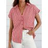imagePRETTYGARDEN Womens Short Sleeve Shirts Plaid Button Down Blouse Dressy Casual 2026 Summer Spring Business Gingham Work TopsWine Red