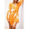 imagePRETTYGARDEN Womens Spring Long Puff Sleeve Boho Dress V Neck Cocktail Party Belted Short Formal Dresses Floral Orange YellowMedium