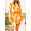 imagePRETTYGARDEN Womens Spring Long Puff Sleeve Boho Dress V Neck Cocktail Party Belted Short Formal Dresses Floral Orange YellowMedium