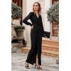 imagePRETTYGARDEN Womens Spring Long Sleeve Maxi Bodycon Dresses V Neck Twist Front Ruched Cocktail Evening Dress with Slit BlackXLarge