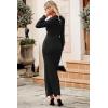 imagePRETTYGARDEN Womens Spring Long Sleeve Maxi Bodycon Dresses V Neck Twist Front Ruched Cocktail Evening Dress with Slit BlackXLarge