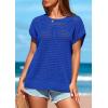 imagePRETTYGARDEN Womens Spring Tops 2026 Summer Shirts Crochet Cap Sleeve Sweater Pullover Cute Beach Vacation ClothesBlue