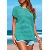 imagePRETTYGARDEN Womens Spring Tops 2026 Summer Shirts Crochet Cap Sleeve Sweater Pullover Cute Beach Vacation ClothesBlue Green