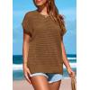 imagePRETTYGARDEN Womens Spring Tops 2026 Summer Shirts Crochet Cap Sleeve Sweater Pullover Cute Beach Vacation ClothesBrown