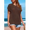 imagePRETTYGARDEN Womens Spring Tops 2026 Summer Shirts Crochet Cap Sleeve Sweater Pullover Cute Beach Vacation ClothesCoffee