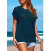imagePRETTYGARDEN Womens Spring Tops 2026 Summer Shirts Crochet Cap Sleeve Sweater Pullover Cute Beach Vacation ClothesDark Blue