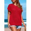 imagePRETTYGARDEN Womens Spring Tops 2026 Summer Shirts Crochet Cap Sleeve Sweater Pullover Cute Beach Vacation ClothesDark Orange