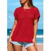 imagePRETTYGARDEN Womens Spring Tops 2026 Summer Shirts Crochet Cap Sleeve Sweater Pullover Cute Beach Vacation ClothesDark Orange
